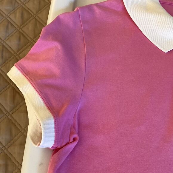 Lily Pulitzer Shrunken Cotton Polo Shirt in Barbie Pink with White Trim. Size S. - Picture 4 of 7